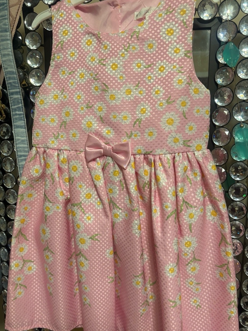 Nannette Pink Daisy Print Bow Dress